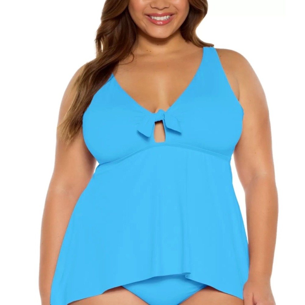 Becca ETC Rebecca Virtue Women 2X Blue Tie Front Tankini Top Swimwear New NWT